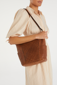 Palma Leather Weave Bucket Bag